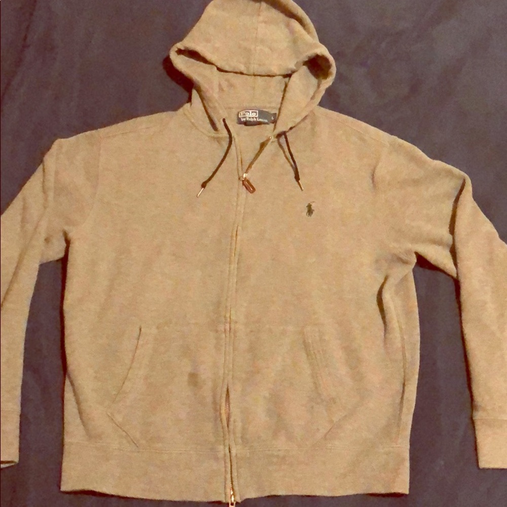 Large Ralf Lauren zip up hooded sweatshirt.